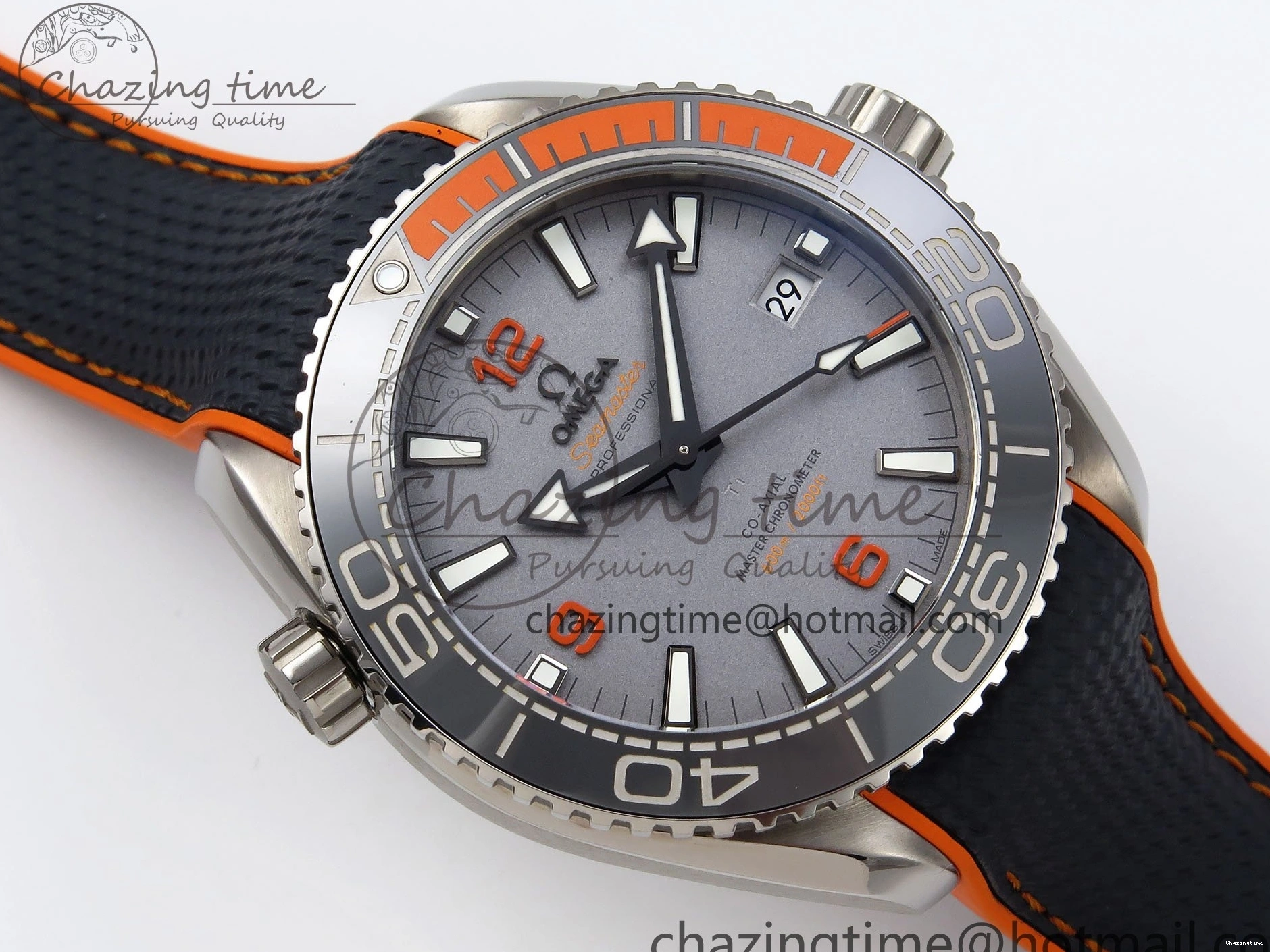 0415 Comfortable Planet Ocean 43.5mm SS VSF 1:1 Best Edition Black Orange Bezel Gray Dial on Nylon Strap A8900 Super Clone V 7730